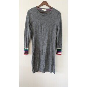 Boden Sweater Dress Wool Cashmere Gray Midi Sz 6 Quiet Luxury Cozy Rainbow Cuff